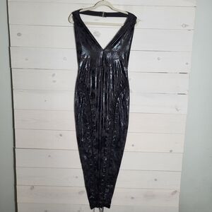 NWT Frederick's of Hollywood Bodysuit Black Shimmer Lace Up Bikercore Goth.